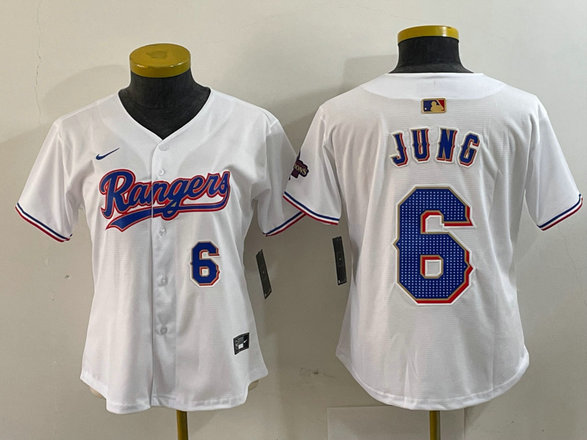 Women's Texas Rangers #6 Josh Jung White Gold Stitched Baseball Jersey(Run Small) 1