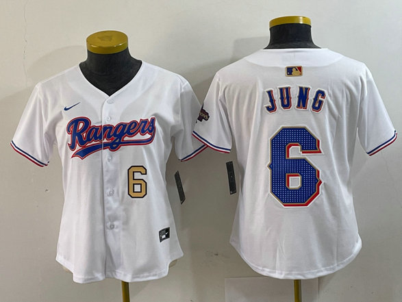 Women's Texas Rangers #6 Josh Jung White Gold Stitched Baseball Jersey(Run Small)
