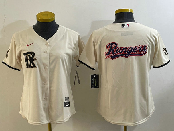 Women's Texas Rangers Cream Team Big Logo 2023 City Connect Stitched Baseball Jersey