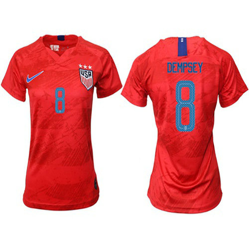 Women's USA #8 Dempsey Away Soccer Country Jersey