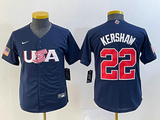 Women's USA Baseball #22 Clayton Kershaw 2023 Navy World Baseball Classic Stitched Jersey