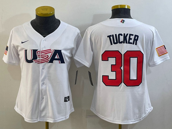 Women's USA Baseball #30 Kyle Tucker 2023 White World Baseball Classic Stitched Jersey