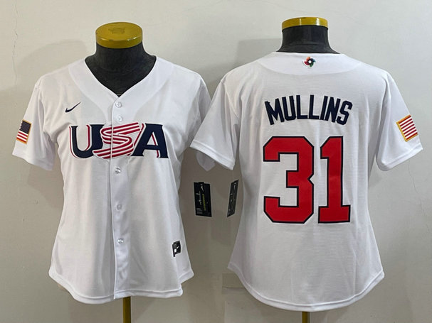 Women's USA Baseball #31 Cedric Mullins 2023 White World Baseball Classic Stitched Jersey