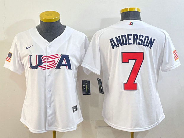Women's USA Baseball #7 Tim Anderson 2023 White World Baseball Classic Stitched Jersey