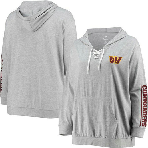 Women's Washington Commanders Heathered Gray Lace-Up Pullover Hoodie s