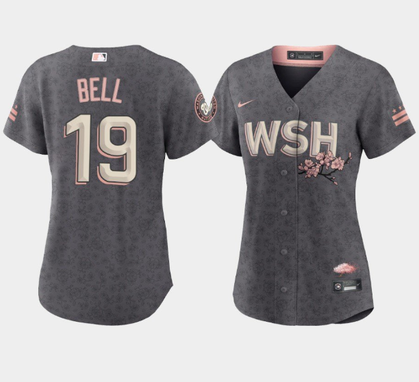 Women's Washington Nationals #19 Josh Bell 2022 Grey City Connect Cherry Blossom Stitched Jersey(Run Small)