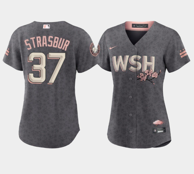 Women's Washington Nationals #37 Stephen Strasburg 2022 Grey City Connect Cherry Blossom Stitched Jersey(Run Small)