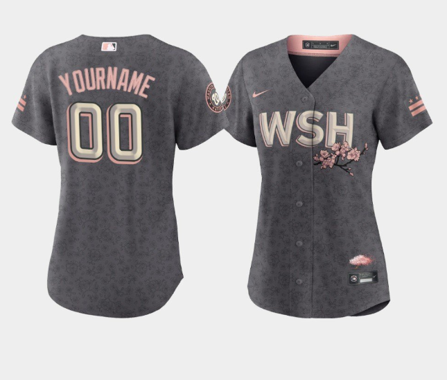 Women's Washington Nationals Active Player Custom 2022 Grey City Connect Cherry Blossom Stitched Jersey(Run Small)
