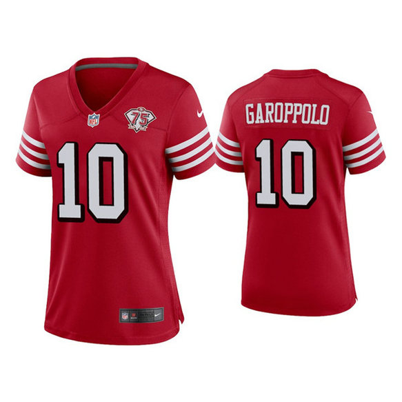 Women 49ers #10 Jimmy Garoppolo 75th Anniversary Alternate Scarlet Jersey