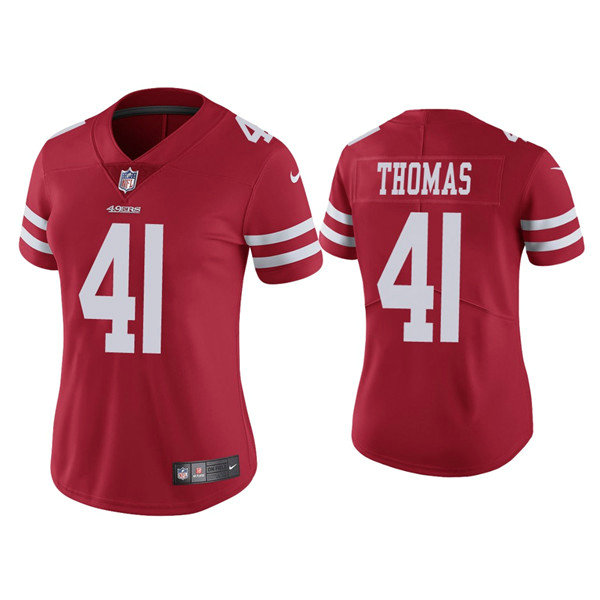 Women 49ers #41 Ambry Thomas Red  Jersey