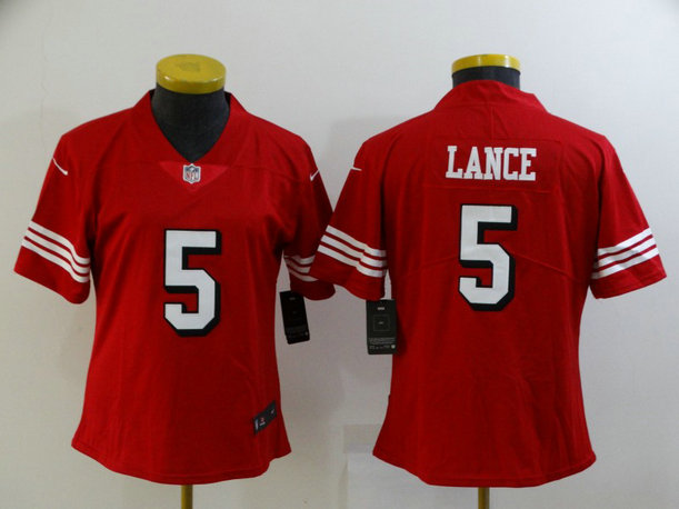 Women 49ers #5 Trey Lance Red Women Color Rush Vapor Untouchable Limited Jersey