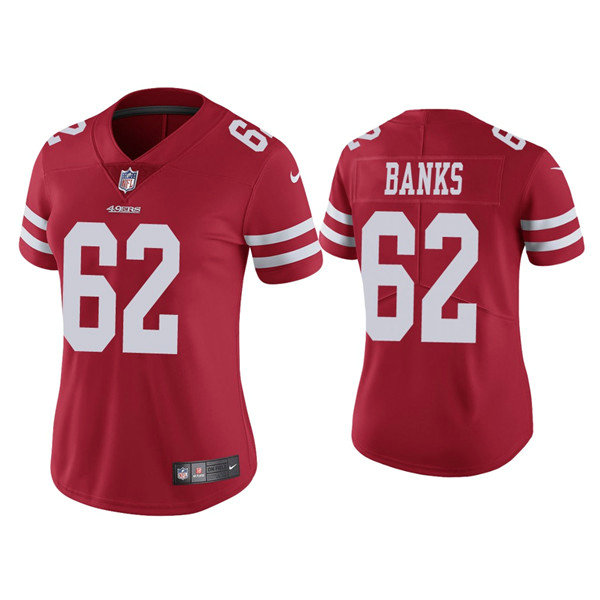 Women 49ers #62 Aaron Banks Red Jersey Vapor Limited Jersey