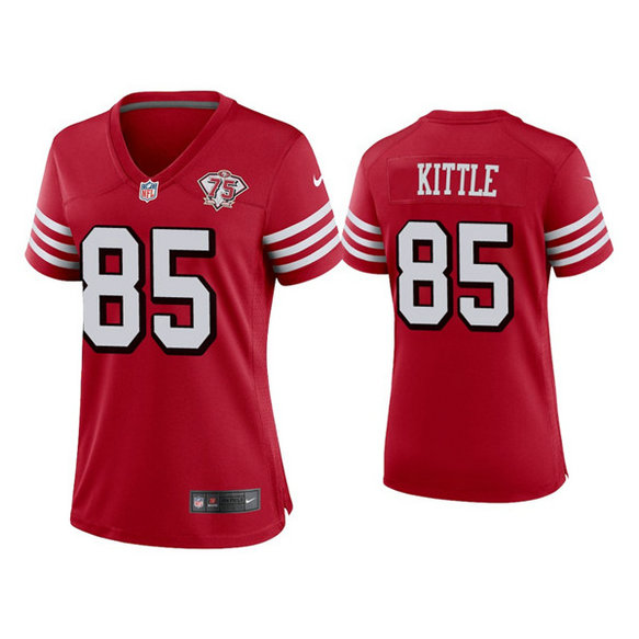 Women 49ers #85 George Kittle 75th Anniversary Alternate Scarlet Jersey
