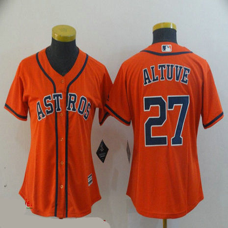 Women Astros 27 Jose Altuve Orange Women Cool Base Jersey