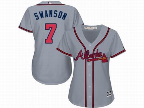 Women Atlanta Braves #7 Dansby Swanson Grey Jersey