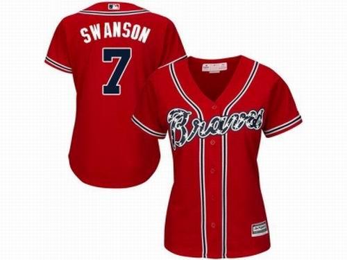 Women Atlanta Braves #7 Dansby Swanson red Jersey