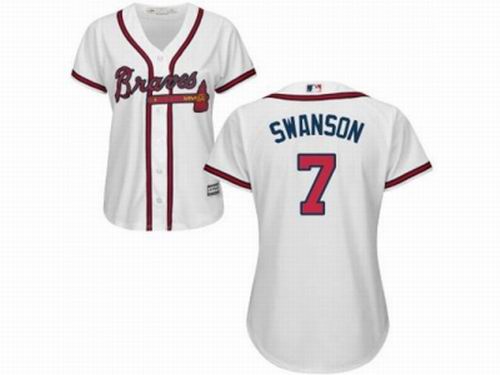 Women Atlanta Braves #7 Dansby Swanson white Jersey