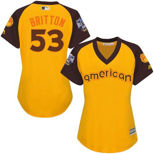 Women Baltimore Orioles 53 Zach Britton Gold 2016 All-Star American League Baseball Jersey