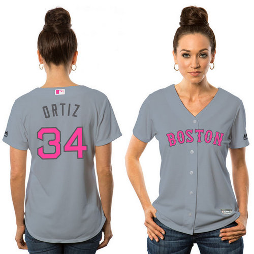 Women Boston Red Sox 34 David Ortiz Gray Road 2016 Mother-s Day Cool Base Jersey