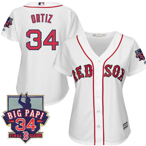 Women Boston Red Sox 34 David Ortiz White Cool Base Jersey with Retirement Patch