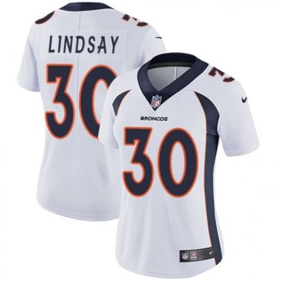 Women Broncos #30 Phillip Lindsay White Jersey