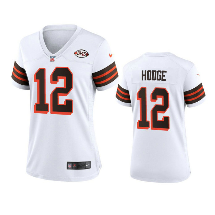 Women Browns #12 Khadarel Hodge Nike 1946 Collection Alternate Game Limited NFL Jersey - White