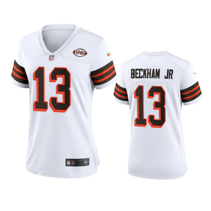 Women Browns #13 Odell Beckham Jr. Nike 1946 Collection Alternate Game Limited NFL Jersey - White