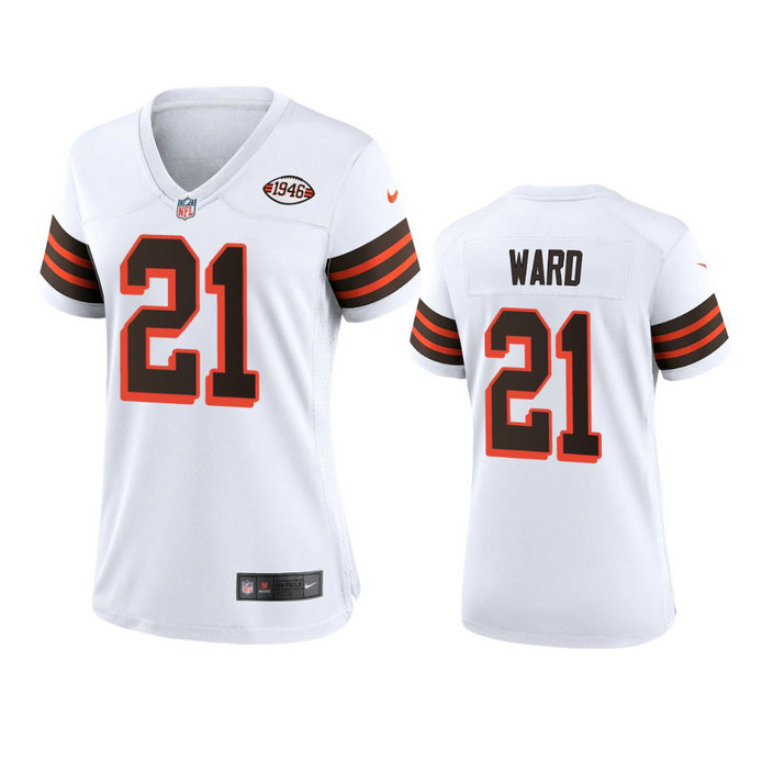Women Browns #21 Denzel Ward Nike 1946 Collection Alternate Game Limited NFL Jersey - White