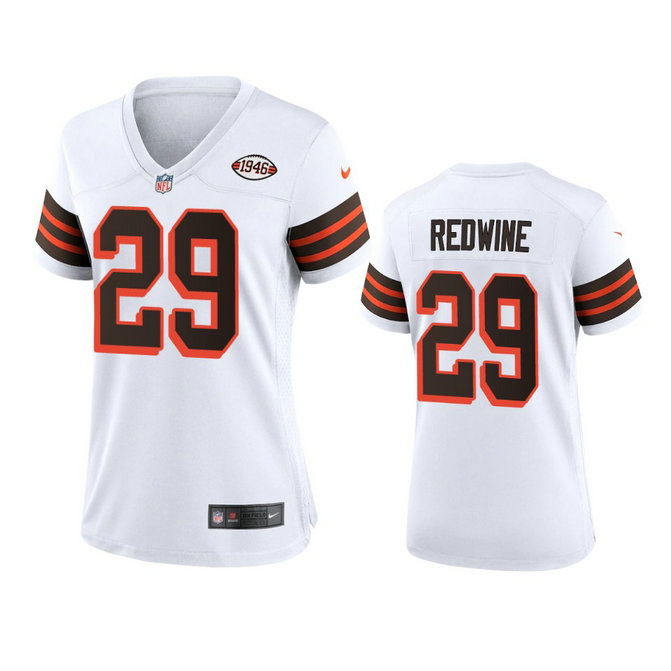 Women Browns #29 Sheldrick Redwine Nike 1946 Collection Alternate Game Limited NFL Jersey - White