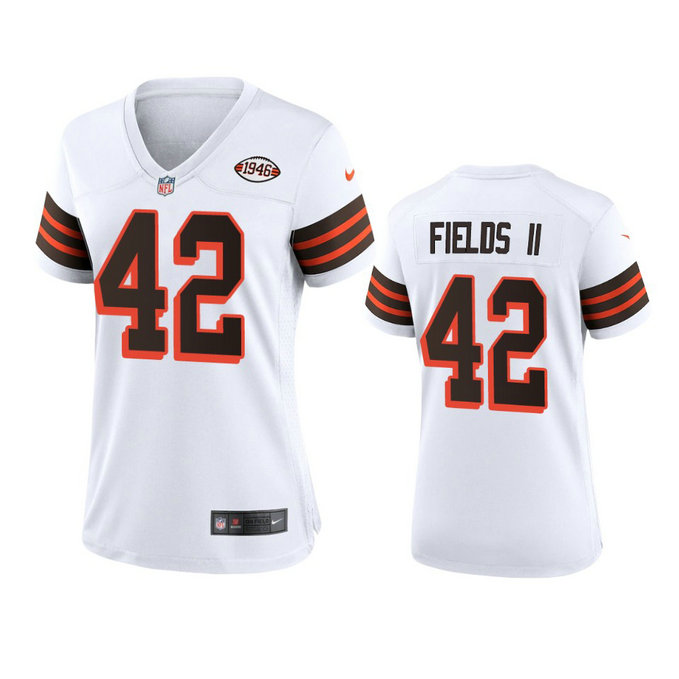 Women Browns #42 Tony Fields II Nike 1946 Collection Alternate Game Limited NFL Jersey - White