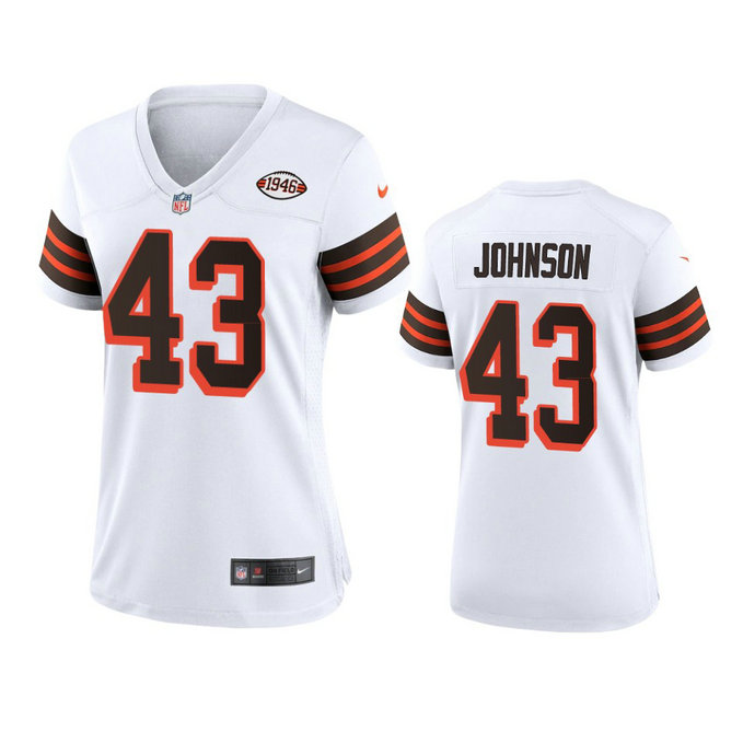 Women Browns #43 John Johnson Nike 1946 Collection Alternate Game Limited NFL Jersey - White