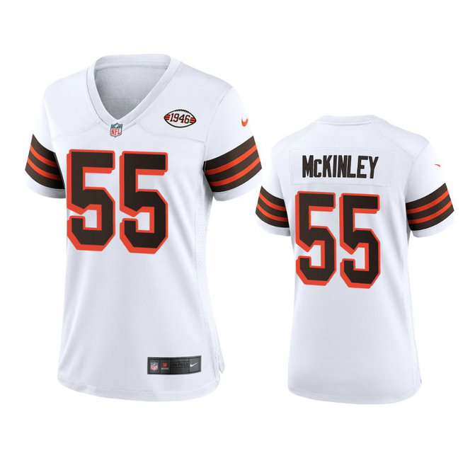 Women Browns #55 Takkarist Mckinley Nike 1946 Collection Alternate Game Limited NFL Jersey - White