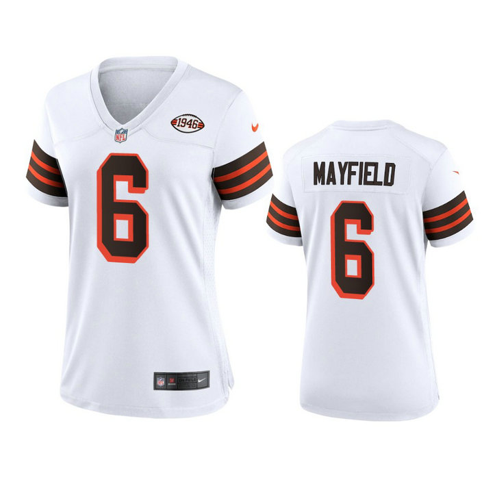 Women Browns #6 Baker Mayfield Nike 1946 Collection Alternate Game Limited NFL Jersey - White