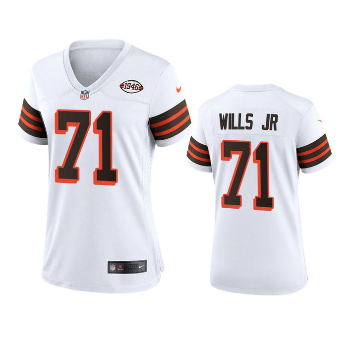 Women Browns #71 Jedrick Wills Jr. Nike 1946 Collection Alternate Game Limited NFL Jersey - White