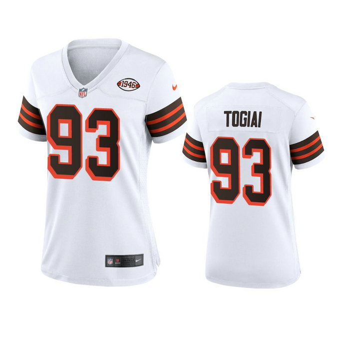 Women Browns #93 Tommy Togiai Nike 1946 Collection Alternate Game Limited NFL Jersey - White