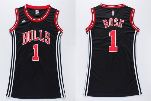 Women Bulls 1 Derrick Rose Black Dress NBA Jersey