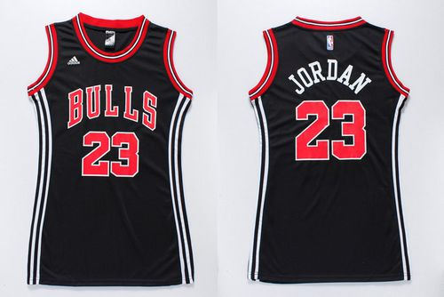 Women Bulls 23 Michael Jordan Black Dress NBA Jersey