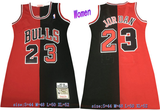 Women Bulls 23 Michael Jordan Split Black Red Women 1997-98 Hardwood Classics Mesh Jersey