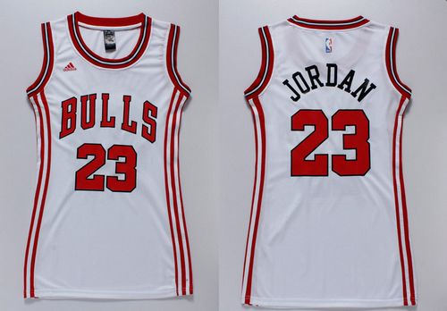 Women Bulls 23 Michael Jordan White Dress NBA Jersey