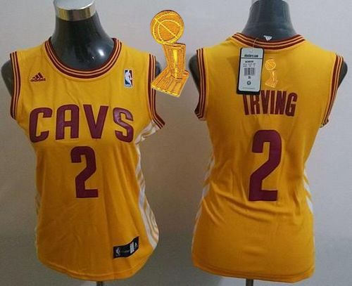 Women Cavaliers 2 Kyrie Irving Gold Alternate The Champions Patch NBA Jersey