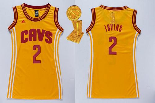Women Cavaliers 2 Kyrie Irving Gold The Champions Patch Dress NBA Jersey