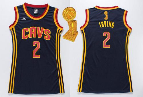 Women Cavaliers 2 Kyrie Irving Navy Blue The Champions Patch Dress NBA Jersey