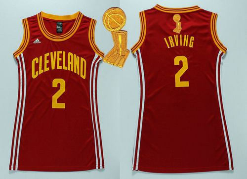 Women Cavaliers 2 Kyrie Irving Red The Champions Patch Dress NBA Jersey