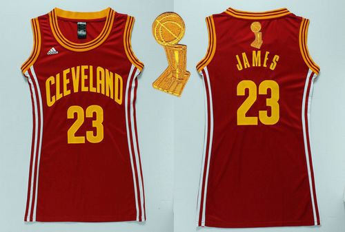 Women Cavaliers 23 LeBron James Red The Champions Patch Dress NBA Jersey