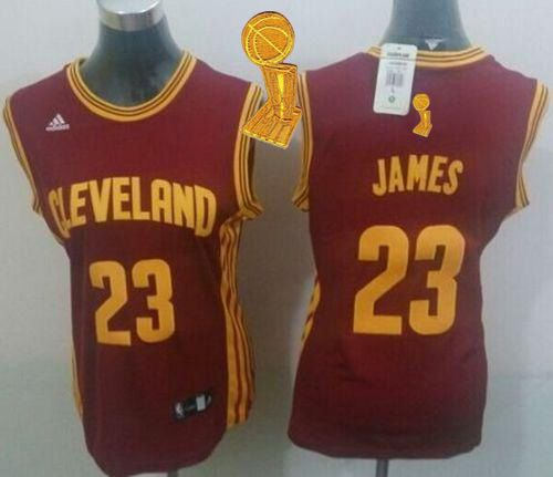 Women Cavaliers 23 LeBron James Red The Champions Patch Road NBA Jersey