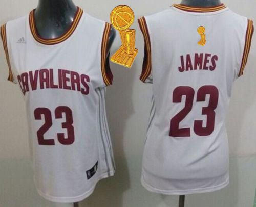 Women Cavaliers 23 LeBron James White The Champions Patch Home NBA Jersey