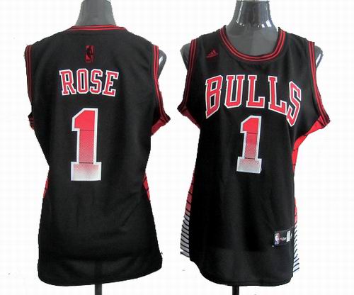 Women Chicago Bulls 1# Derek Rose Carbon black with orange Fiber Jersey