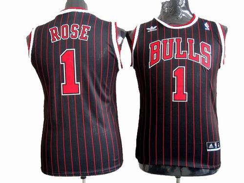 Women Chicago Bulls 1# Derrick Rose black red strip throwback Jersey