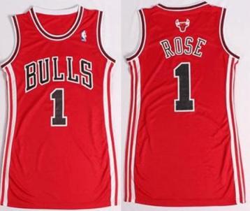 Women Chicago Bulls 1 Derrick Rose Red Stitched NBA Jersey Dress