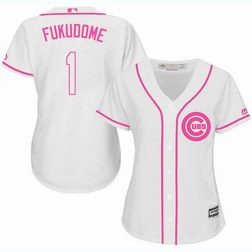 Women Chicago Cubs #1 Kosuke Fukudome white Fashion Jersey